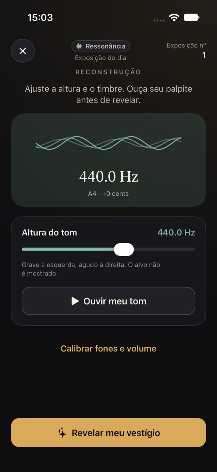 Sala Ressonância em modo reconstrução: onda sonora, 440 Hz e um controle de altura do tom.